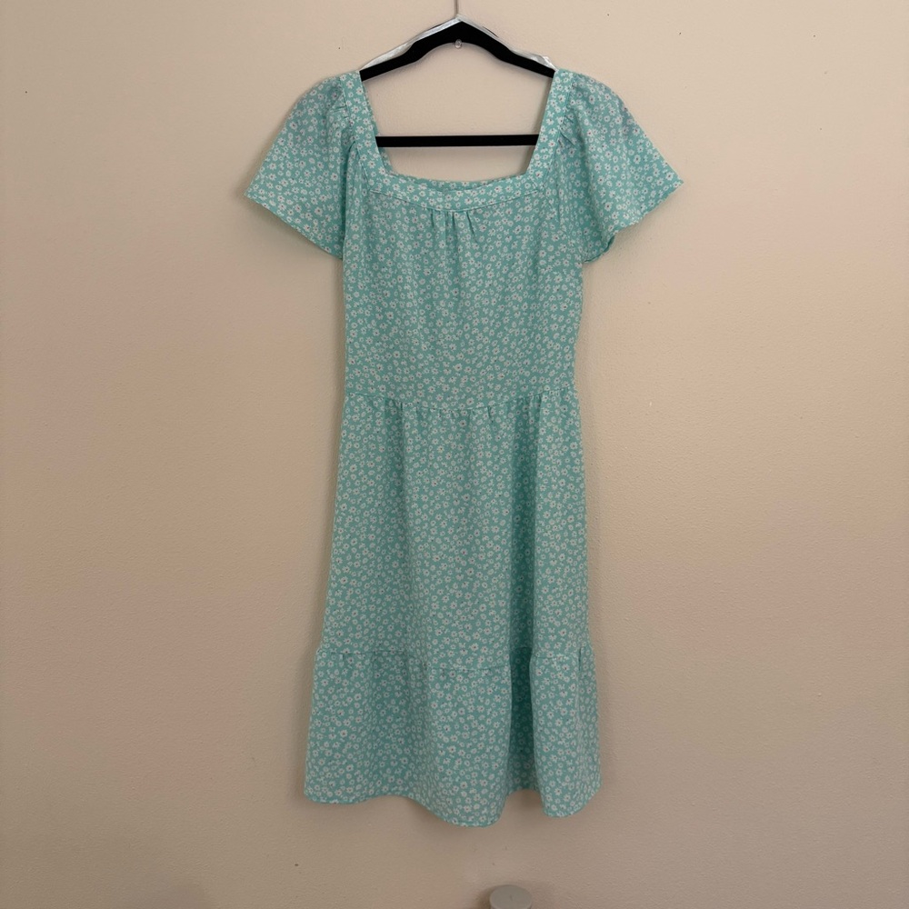 Monteau Floral Midi Dress Square Neck Short Sleeve Size S